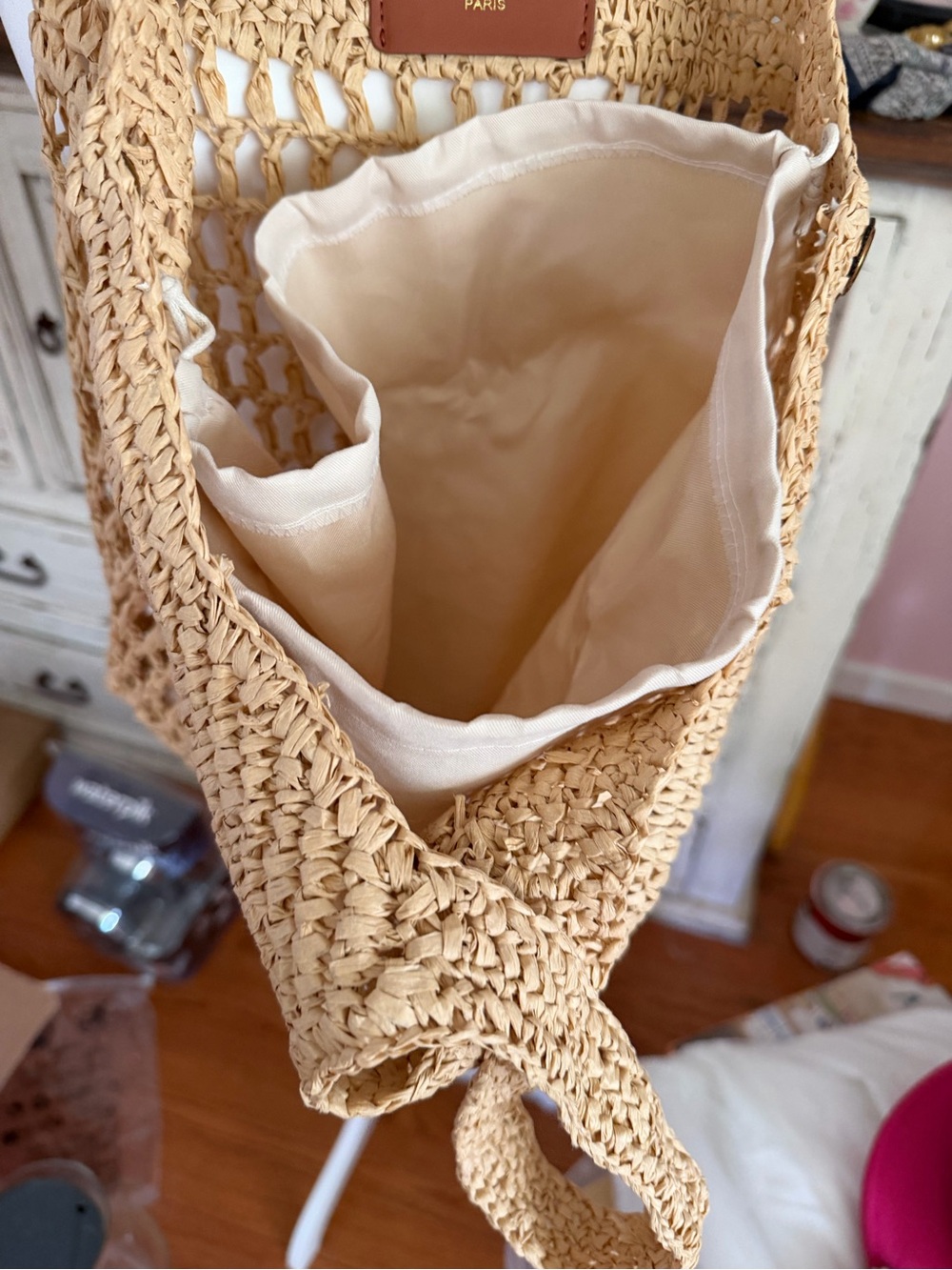 Yves Saint Laurent Tan Woven Logo Tote - Picture 4 of 4